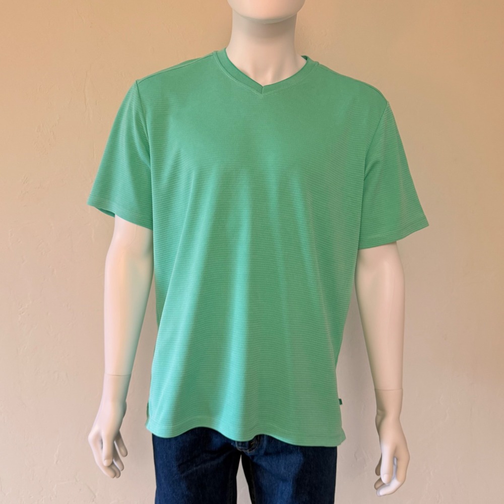 Tommy Bahama IslandZone Mens Large Green V-Neck T-Shirt Tencel Coolmax Ribbed‎ L